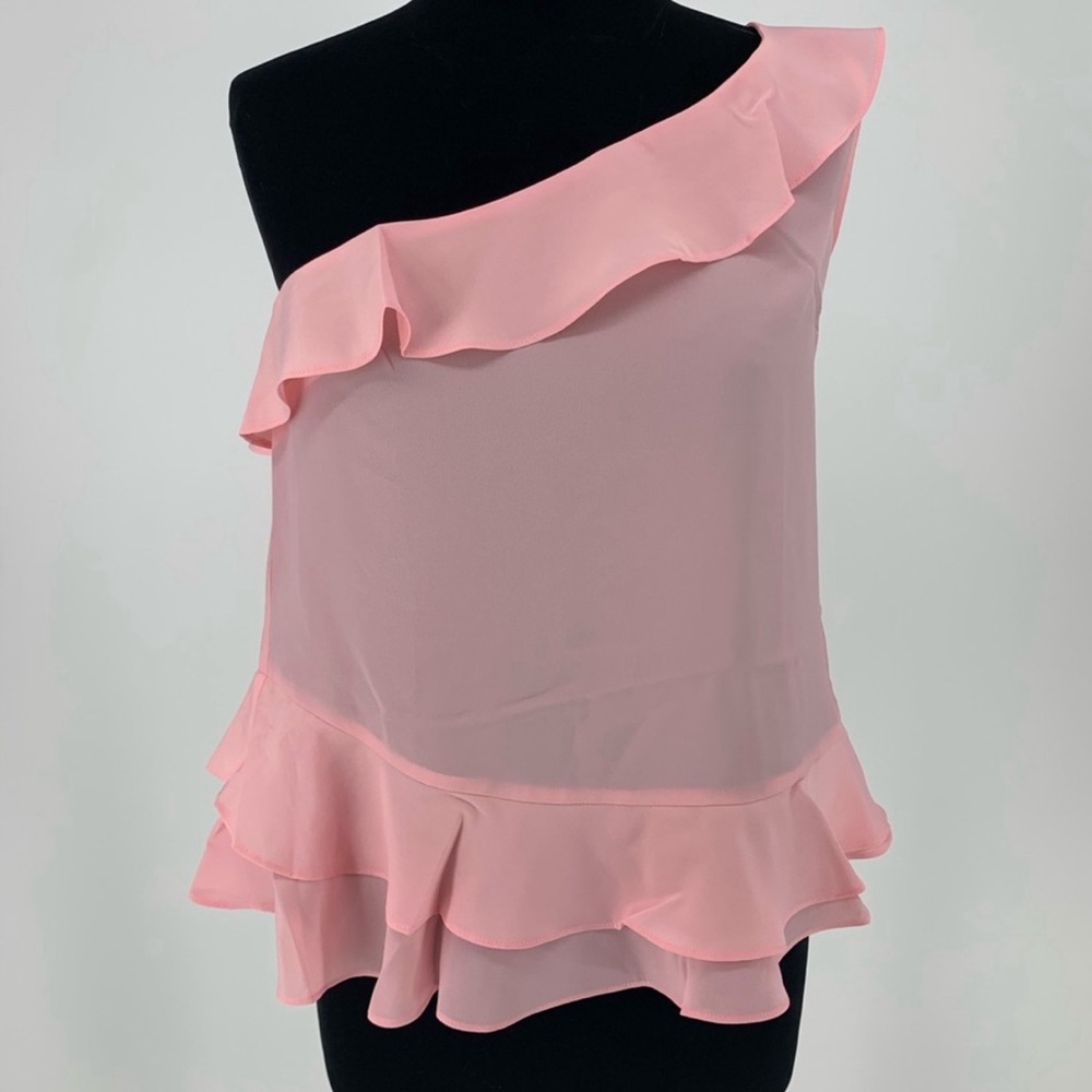Likely Pink One Shoulder Ruffle‎ Sheer Chiffon Blouse Top Size XS NWT Feminine